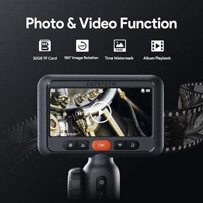 DEPSTECH Dual Lens Two-Way Articulating Borescope Camera with Light, 4.5" Screen and 5FT Flexible Snake Scope Industrial Endoscope, Inspection Video Camera Tool for Wall, Engine, Auto, Mechanics