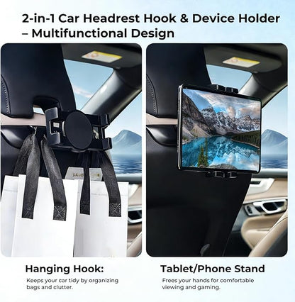 Car Tablet Holder with Hooks for Volvo XC90 XC60 S60 S90 V60 V90 Accessories, Car Headrest Mount Holder Compatible with iPad Pro Air Mini, Galaxy Tabs, 4.7-12.9 Inch Phones & Tablets, Black