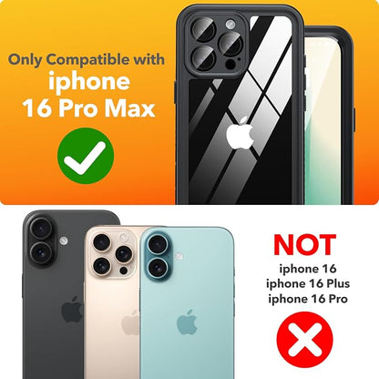 ANTSHARE for iPhone 16 Pro Max Case Waterproof, [Anti Spy] Privacy Screen Protector for iPhone 16 Pro Max, [IP68 Under Water] Heavy Duty Full-Body Shockproof Phone Case, Black