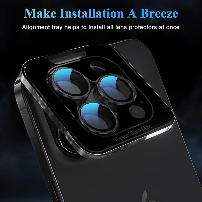 YWXTW Camera Lens Protector for iPhone 16 Pro/iPhone 16 Pro Max, [1 Step Installation Tray] Tempered Glass Screen Protector Metal Individual Camera Cover Accessories (Black Titanium-2Pack)