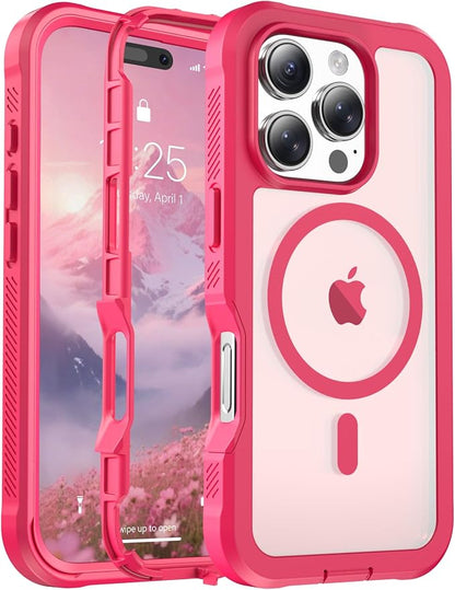 jaroco Magnetic for iPhone 16 Pro Case, [Compatible with MagSafe][Military Grade Drop Protection][Heavy Duty Protection][Non-Slip][Shockproof] 2-Layer Durable Bumper Phone Case 6.3''-Rose