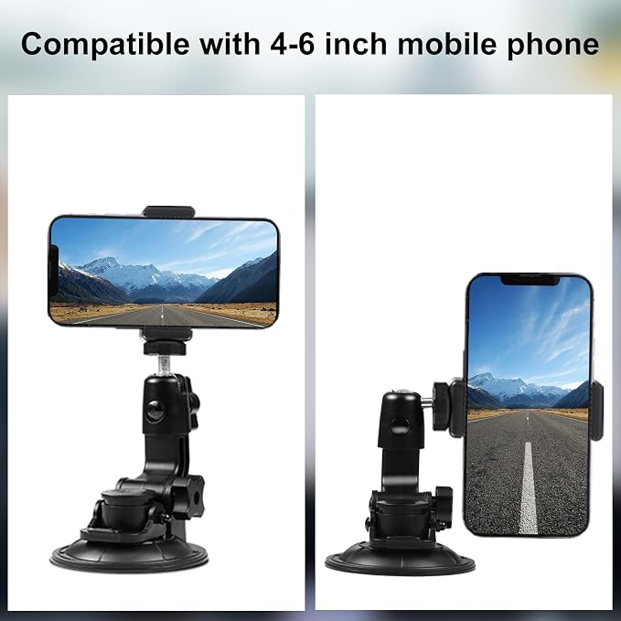 PULUZ Car Suction Cup Mount for GoPro/Insta 360/DJI Osmo Action Camera Vehicle Window & Windshield Mount Holder Camera Mount with 2.3-3.3 inch Phone Clamp & Tripod Adapter