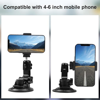 PULUZ Car Suction Cup Mount for GoPro/Insta 360/DJI Osmo Action Camera Vehicle Window & Windshield Mount Holder Camera Mount with 2.3-3.3 inch Phone Clamp & Tripod Adapter