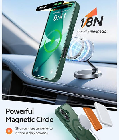 FNTCASE for iPhone 17 Case: [Compatible with Magsafe] Translucent Matte Cases with [Full Camera Protection] [Screen Protector] Military Grade Shockproof Protective Phone Cover - Green