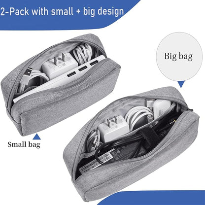 CAAORDKSO 2PCS Electronics Organizer Travel Case, Electronic Accessories Bag, Waterproof Accessories Storage Pouch for Power Bank, Cable, Cord, Charger, Mouse, Various Accessories (Small+Big-Gray)