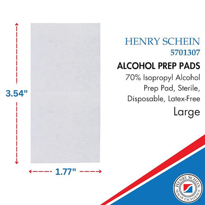 Henry Schein Large Alcohol Prep Pads (200/Box) - 70% Isopropyl Alcohol Wipes, Individually Wrapped - 2 ply, Textured - Skin Prep Alcohols Swabs - Sterile Pads