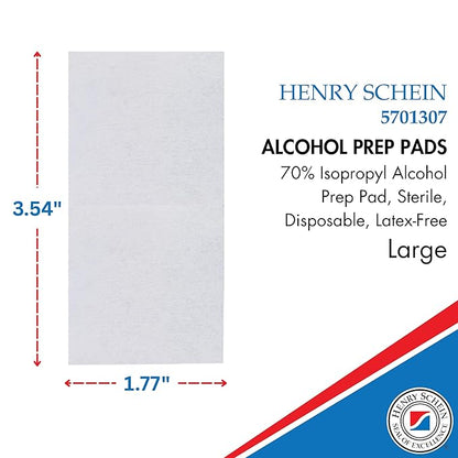 Henry Schein Large Alcohol Prep Pads (4 Boxes, 800 Total) – 70% Isopropyl Alcohol Wipes, Individually Wrapped – 2-Ply, Textured – Skin Prep Alcohol Swabs – Sterile Pads