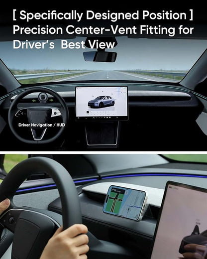 TEMAI MagSafe Phone Mount Dedicated for Tesla Model Y 2025 (Juniper) ONLY - No Damage Silicone - Fits iPhone 17 16 15 Pro Max - [Specifically for Center Vent Position]
