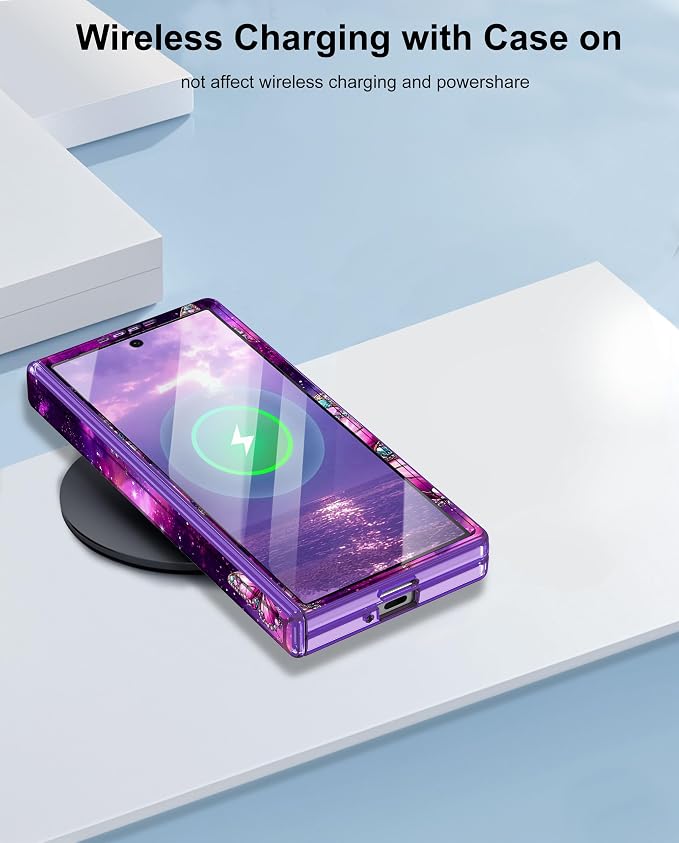 Btscase for Samsung Galaxy Z Fold 6 Case,Built in Front Screen Protector,Gold Glitter Marble Pattern Hard PC Slim Shockproof Full Body Drop Protective Case for Galaxy Z Fold 6 5G, Dreamy Purple