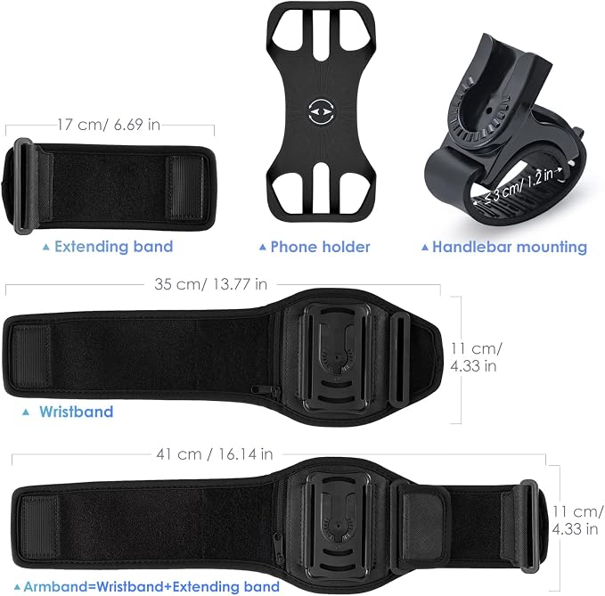Cikyner Running Armband, 3 in 1 360° Rotatable & Detachable Sports/Bicycle Phone Holder for 4.5-7'' Smartphones, Ideal for Gym, Jogging, Hiking