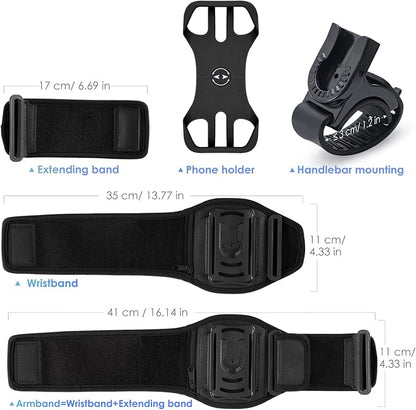 Cikyner Running Armband, 3 in 1 360° Rotatable & Detachable Sports/Bicycle Phone Holder for 4.5-7'' Smartphones, Ideal for Gym, Jogging, Hiking