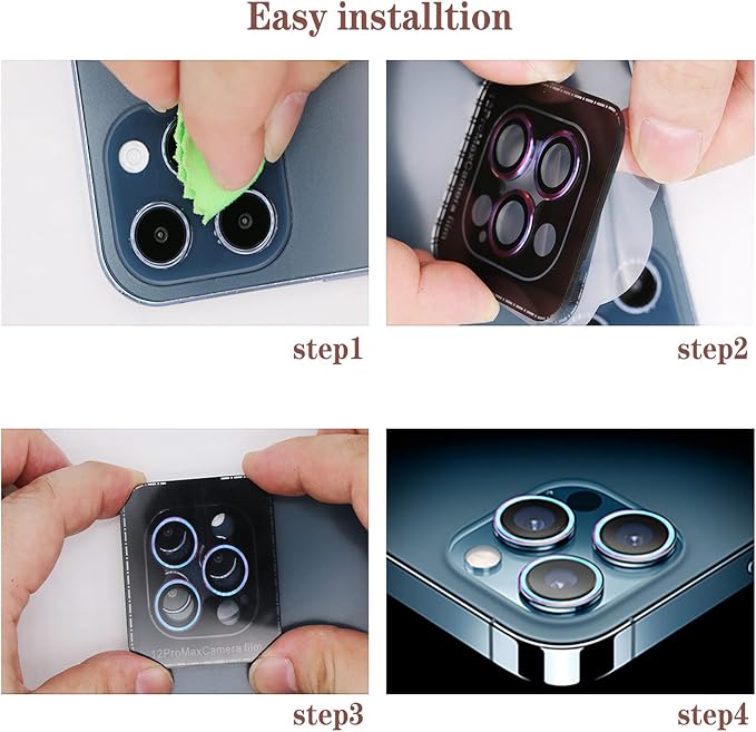 SUWEI Camera Lens Protector,for IPhone 12 Pro Max,6.7 inch, Aluminum Alloy Lens Screen Stiker Cover Film,Screenprotector Lens Shield,Bright Shiny Color. (12ProMax)