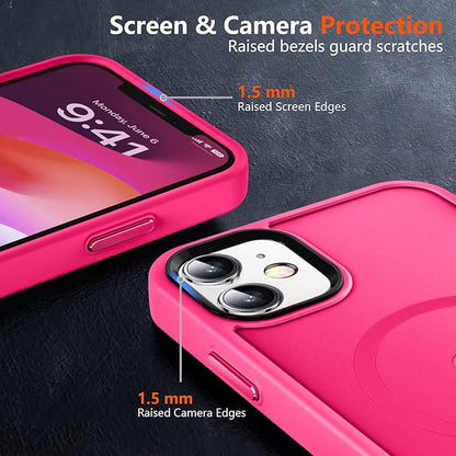 MOCCA Strong Magnetic for iPhone 12 Case/iPhone 12 Pro Case,[Compatible with Magsafe][Mil-Grade Drop Protection] Slim Shockproof Translucent Protective Phone Case for iPhone 12/12 Pro,Hot Pink