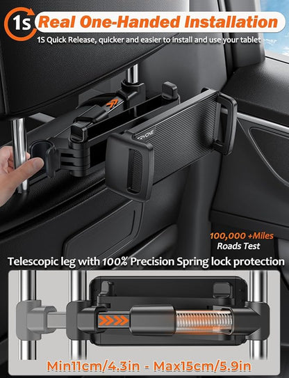 Tryone Car Headrest Tablet Holder Mount Stretchable Backseat Tablets Stand for Kids, Car Seat Mounts Compatible with iPad Pro 12.9 Air Mini, iPhone, Galaxy Tab, Switch, All 4.7-12.9" Screen Devices