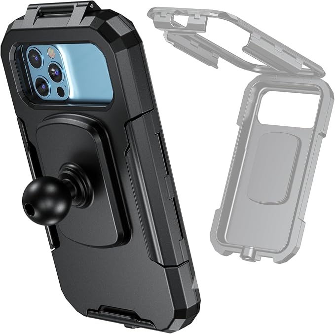iMESTOU Waterproof Motorcycle Phone Mount IP66 with 1" Ball Head 360° Rotation Fits for RAM B Size Accessories, Suitable for 5.5"-6.8" Smartphones with Max. Thickness 0.43"(Size L)