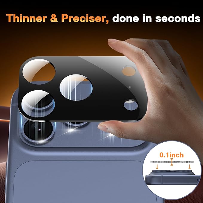 YWXTW [0 Bubbles for iPhone 17 Pro Max Camera Protector, Full Coverage Tempered Glass Lens Screen Protector for iPhone 17 Pro Max Accessories, Case Friendly, HD Clear, 3 Pack (Black)