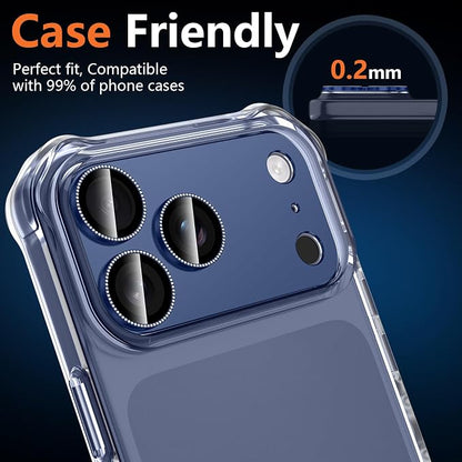 for iPhone 17 Pro Camera Lens Protector, [Military Grade Shatterproof] [Strong Adsorption] [Case Friendly] Full Coverage Metal Aluminum Alloy 9H Tempered Glass Camera Screen Cover, Navy Blue