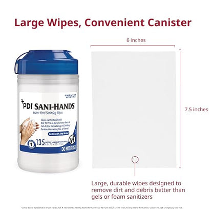 PDI SaniHands ALC Antimicrobial Alcohol Gel Hand Wipe, 135 Per Canister