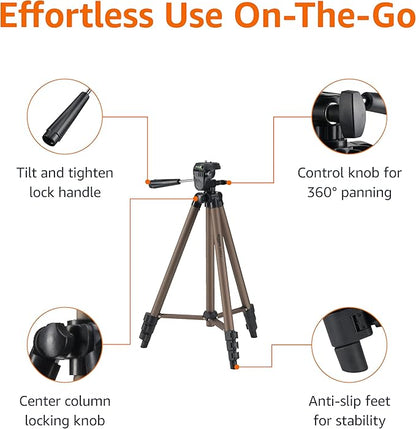 Amazon Basics 50-inch Lightweight Portable Camera Tripod Stand with Quick-Release Plate,Adjustable Height,Aluminum,for Travel Photography,Champagne,(Pack of 10)