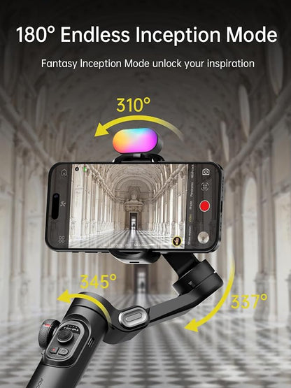 AOCHUAN Gimbal stabilizer for Smartphone,Gesture Control/face Tracking,Magnetic Fill Light,Foldable Handheld Phone Gimbal,3-axis stabilizer TikTok YouTube Vlog Recording XE kit