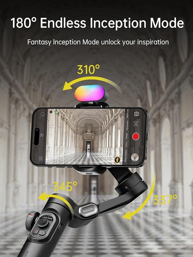 AOCHUAN Gimbal stabilizer for Smartphone,Gesture Control/face Tracking,Magnetic Fill Light,Foldable Handheld Phone Gimbal,3-axis stabilizer TikTok YouTube Vlog Recording XE kit
