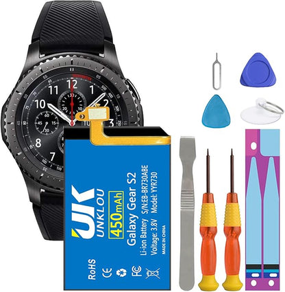 Gear S2 Battery, Upgraded 450mAh Li-Polymer Replacement Battery for Samsmung Galaxy Gear S2 Frontier SM-R730 and Gear S2 Classic SM-R735 / Gear Sport SM-R600 with Repair Replacement Tool Kit