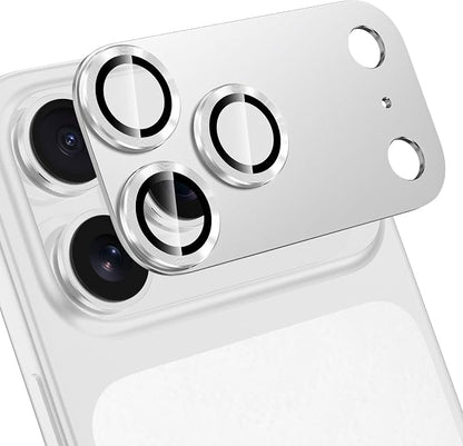 for iPhone 17 Pro Max Camera Lens Protector, [Military Grade Shatterproof] [Strong Adsorption] [Case Friendly] Full Coverage Metal Aluminum Alloy 9H Tempered Glass Camera Screen Cover, Slivery