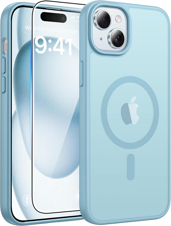FNTCASE for iPhone 15 Case: for iPhone 14 Case & iPhone 13 Case [Compatible with Magsafe] Translucent Matte Cases with [Screen Protector] Military Grade Shockproof Protective Phone Cover - Teal