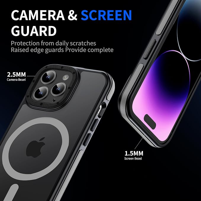 Strong Magnetic case for iPhone 14 pro max [10Ft Military-Grade Protection] Compatible with MagSafe Shockproof Slim Thin Cover 6.7 inch, Grey Bumper Case