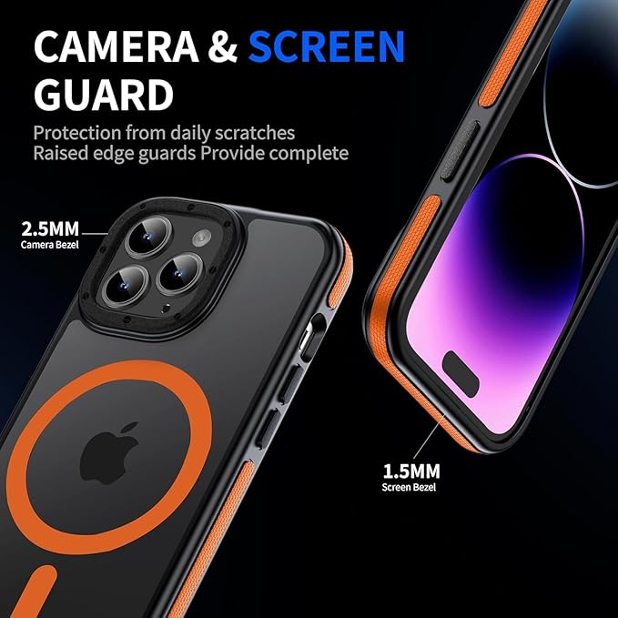 Strong Magnetic case for iPhone 14 pro max [10Ft Military-Grade Protection] Compatible with MagSafe Shockproof Slim Thin Cover 6.7 inch, Bumper Case Orange