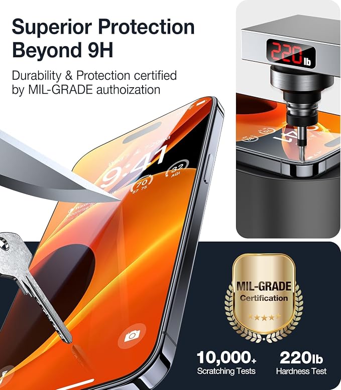 UltraGlass Unbreak TOP 9H+ Glass for iPhone 16 Pro Screen Protector [100% Anti Glare & Military Grade Shatterproof] Screen Protector 16 Pro Tempered Glass Full Coverage, Longest Durable 16Pro, 1 Pack