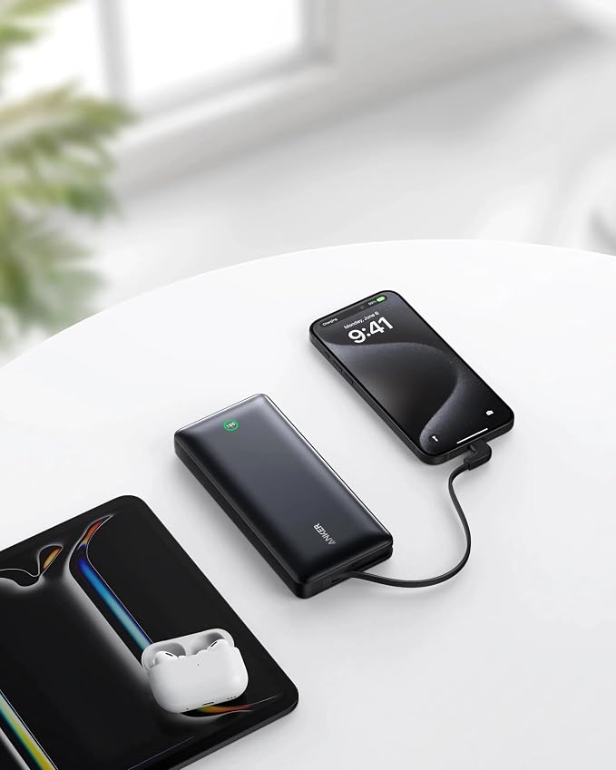 Anker Nano Power Bank 20K – 30W Fast Charging, Built-in USB-C Cable, Ultra-Compact 20000mAh Battery Pack for iPhone 16, 15, 14, 13, Samsung Galaxy S25, S24, S23, S22, iPad Air, Google Pixel, AirPods