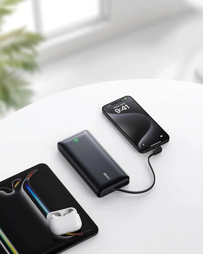 Anker Nano Power Bank 20K – 30W Fast Charging, Built-in USB-C Cable, Ultra-Compact 20000mAh Battery Pack for iPhone 16, 15, 14, 13, Samsung Galaxy S25, S24, S23, S22, iPad Air, Google Pixel, AirPods