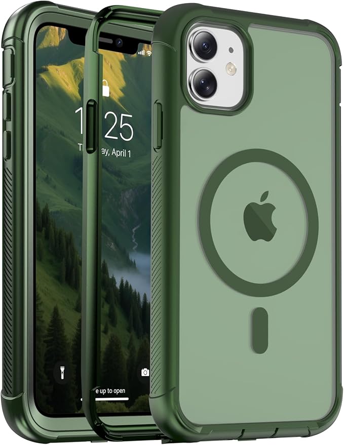 jaroco Magnetic for iPhone 11 Case, [Compatible with MagSafe][Military Grade Drop Protection][Heavy Duty Protection][Non-Slip][Shockproof] 2-Layer Durable Bumper Phone Case 6.1''-Army Green