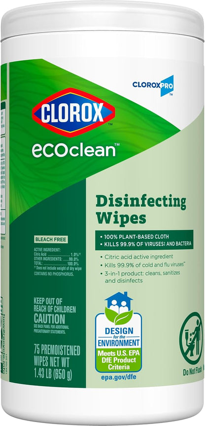 CloroxPro Clorox EcoClean Disinfecting Wipes, 75 Count, Pack of 3