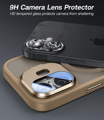 [Upgraded] for iPhone 16 Case with Camera Cover Stand [Fit for MagSafe][9H Camera Lens Protector] Mil-Grade Protection Translucent Matte Silicone Magnetic iPhone 16 Phone Case, Rose Gold