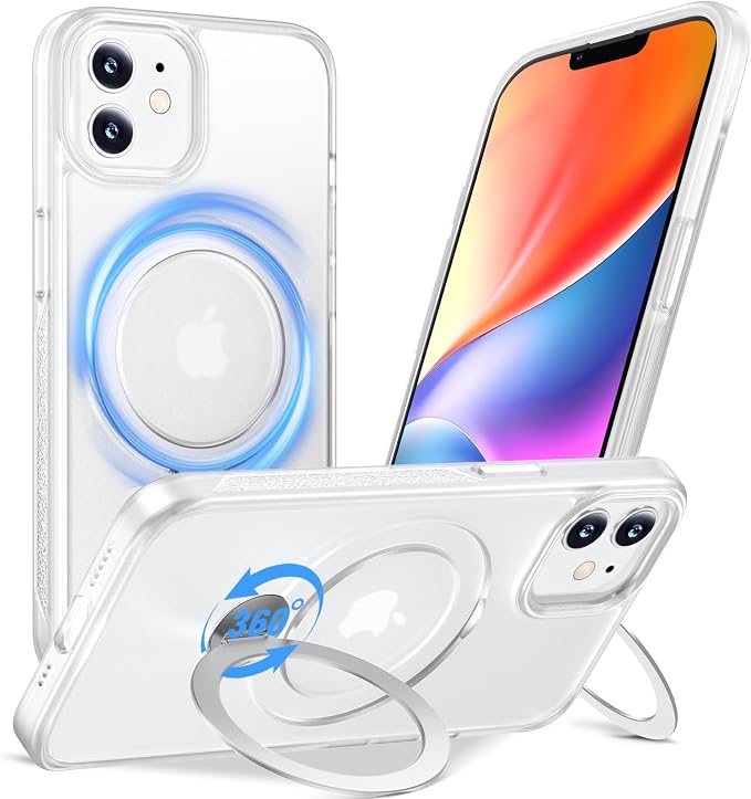 Anqrp 360° All-in-ONE Stand Case for iPhone 12/12 Pro Case with Rotatable Magnetic Kickstand Ring Holder, Compatible with Mag-Safe, MIL-Grade Shockproof iPhone 12/12 Pro Phone Cover, Mist Matte Clear