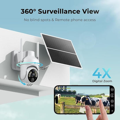 Cellular Security Camera Comes with Pre-Installed 4G LTE SIM Card-No WiFi Security Camera Wireless Outdoor, Color Night Vision, 360° Live Viewing, Instant PIR Motion Alerts and Solar Powered