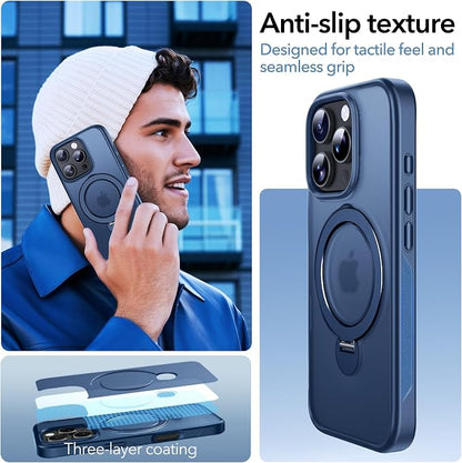 Anqrp 360° All-in-ONE Stand Case for iPhone 16 Pro Case with Rotatable Magnetic Kickstand Ring Holder, Compatible with MagSafe, MIL-Grade Shockproof iPhone 16 Pro Phone Case Cover 6.3 inch, Blue