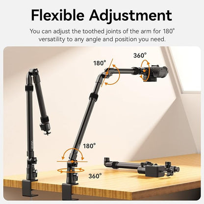 ULANZI ZJ02 Camera Desk Mount Overhead Magic Arm, 98cm/38.6inch Aluminum Adjustable Articulating Arm with 1/4" Ball Head for Cameras DSLR Lights Mount for Live Streaming/Photo Video Shooting