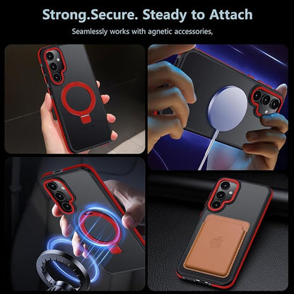for Samsung Galaxy S24 Plus Case, Magnetic Adjustable Ring Stand [Fit for Magsafe], [Military-Grade Shockproof Protection] Phone Case with Kickstand&Ring Holder (Red)