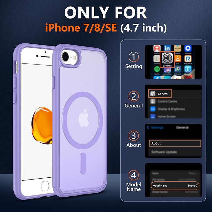 For iPhone SE Case 2022 (3rd)/2020 (2nd),iPhone 8 Case, iPhone 7 Case [Compatible with Magsafe] (Military Grade Drop Protection)Translucent Matte Magnetic Case,SlimThin Shockproof-Light purple