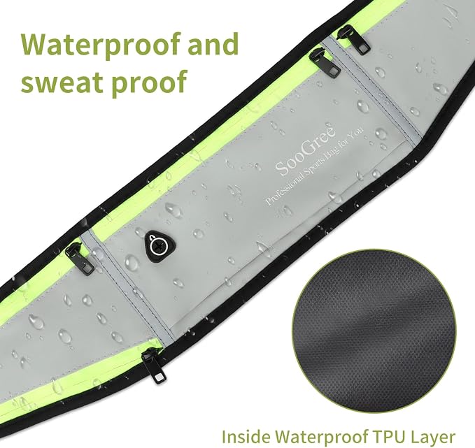 SooGree Men Women Running Belt Fanny Pack,Reflective Workout Sport Waist Pack Bag,Running Phone Holder Belt with Water Bottle Holder, Ideal for Running,Walking,Cycling,Gym Workouts (GSP1189-Green)