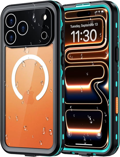 Red2Fire for iPhone 17 Pro Max Case Waterproof, [Built-in Screen Protector & Camera Protector][Compatible with MagSafe][Full Body Shockproof][IP68 Waterproof][Dustproof] Phone Case 6.9" Blue/Clear