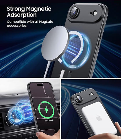 Magnetic for iPhone Air Case, Compatible with MagSafe, Built-in Camera Lens Protector, Slim Thin Soft Silicone Bumper Shockproof Metallic Luster Phone Case for iPhone 17 Air (Black)
