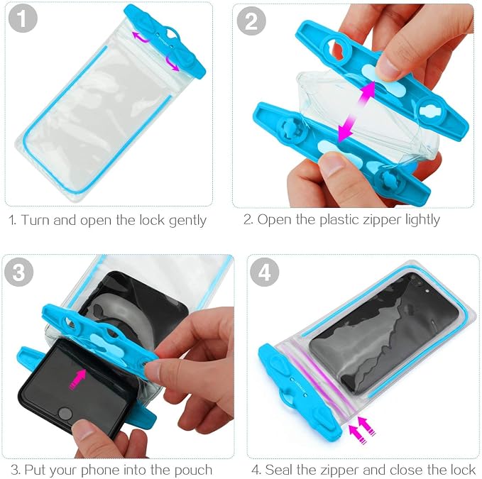 Universal Waterproof Phone Pouch, 4 Pack Waterproof Phone Case with Lanyard Protector for iPhone16 15 14 13 12 Pro Max XS Plus Samsung Galaxy Note up to 6.9", IPX8 Cellphone Dry Bag Beach Essentials