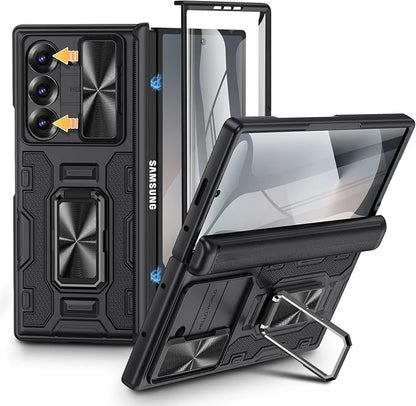VEGO for Samsung Galaxy Z Fold 6 Case with Screen Protector & Camera Cover | Built-in 360° Magnetic Kickstand, Drop Protection Rugged Phone Case for Galaxy Z Fold 6 5G 2024 - Black