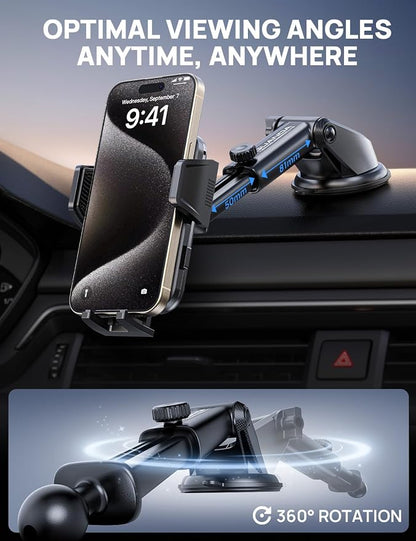 2026 Ultimate Car Phone Holder Mount (+Air Vent Clip) [Military Grade Stable], 360° Rotatable Suction Cup Car Phone Mount for Dashboard Windshield ,Truck Cradle Stand for iPhone 17 16 Pro Max Samsung