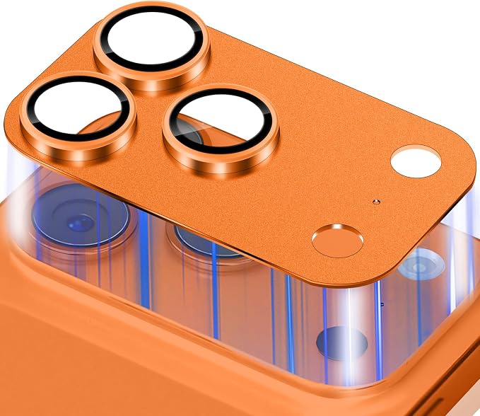 Camera Lens Protector for iPhone 17 Pro Camera Lens Protector [Strong Adsorption] [Not Easy to Break] Metal Tempered Glass Rear Camera Screen Cover - Orange