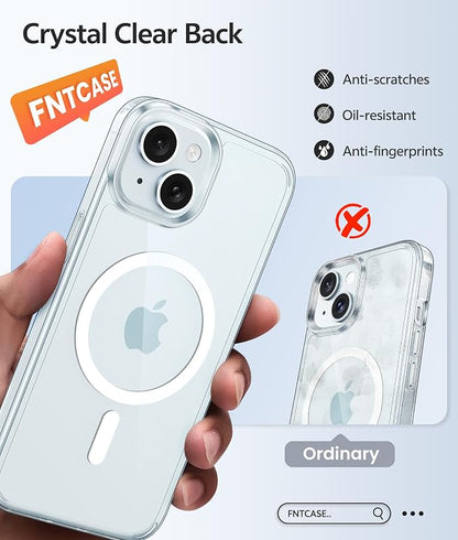 FNTCASE for iPhone 15 Plus Case: for iPhone 14 Plus Case [Compatible with Magsafe] [Screen Protector] Anti Yellowing Transparent Clear Magnetic Phone Cover - Military Grade Shockproof Cases - Clear